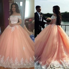 Винтажная аппликация вышивка с плеча Тюль Аппликации vestidos de 15 anos quinceanera пышные платья
