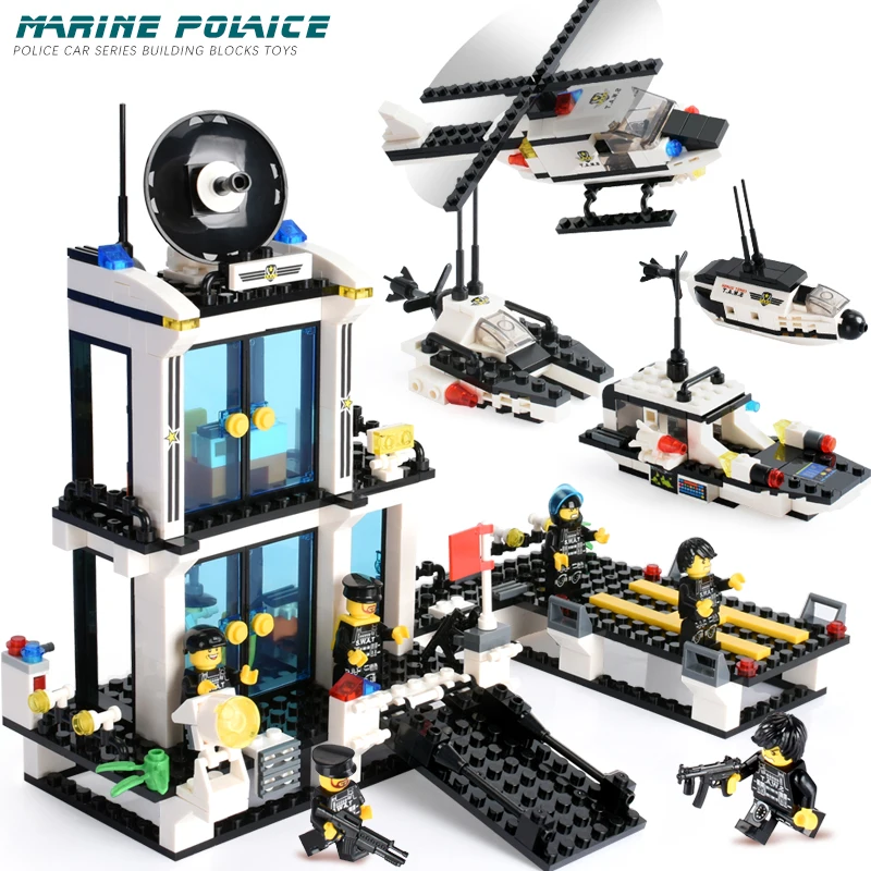 

858PCS LegoINGly Police Station Building Blocks City SWAT Truck Blocks Vehicle Creator Helicopter Bricks Kids Educational Toys