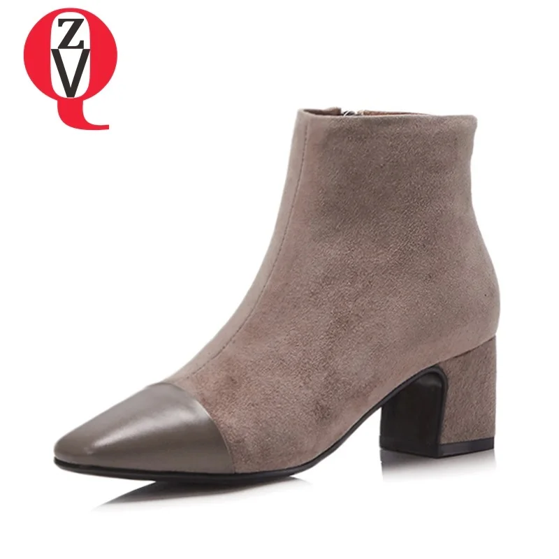 

ZVQ newest hot sale kid suede ankle boots high square heel zipper square toe outside fashion two colors winter women boots