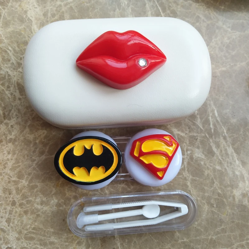 

LIUSVENTINA Wholesale 10pcs/lot Batman Superman Lips Combo Contact Lens Case Box Container for Color Lenses Lover Gift for Girls