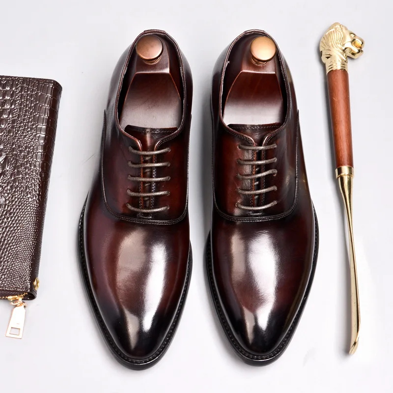 QYFCIOUFU/мужские кожаные туфли на шнуровке; модельные туфли в деловом стиле; мужские брендовые свадебные туфли из натуральной кожи на шнуровке; Цвет Черный