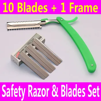 

1 Safety Razor Frame with 10 Blades Moustache Beard Body Hair Legs Arms Shaver Eyebrow Trimmer Shaping for Men Women Male Female