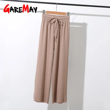 

GareMay Silk Wide Leg Pants Women Cargo Summer New Korean High Waist Loose Trousers Harajuku Casual Ankle-Length Pants for Women