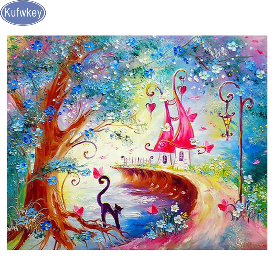 

Full Square drill 5D DIY Diamond Painting "cat scenery"handmade beads Embroidery Cross Stitch Mosaic diamond Home Decor Gift