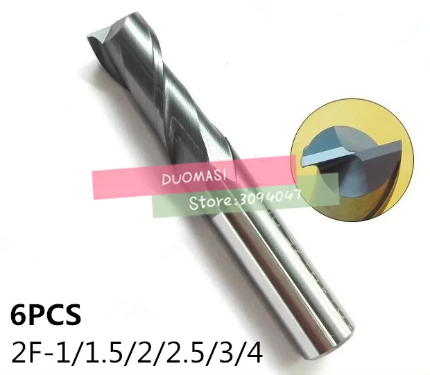 

2F-1/1.5/2/2.5/3/4 6PCS carbide end mill, alloy milling cutter, straight shank milling cutter, drilling and milling tool