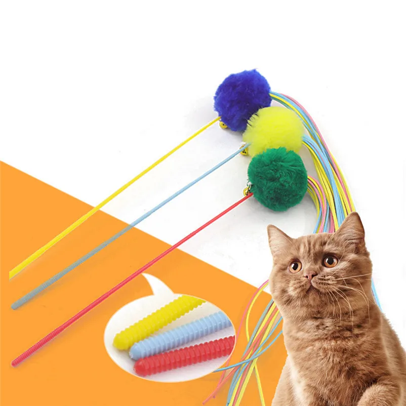 High Quality Pet Cat Toy Newly Design Pet Cat dogs Toy Colorful Funny Cat Bell Hair Ball Tassel Funny Cat Pole supplies A28 (5)