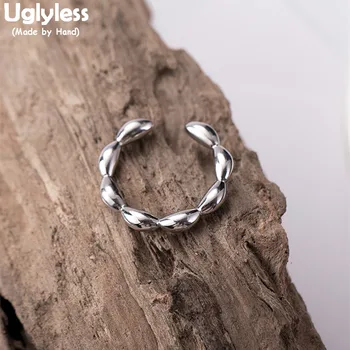 

Uglyless 100% Real 925 Sterling Silver Handmade Lotus Roots Open Ring for Women Glossy Wild Finger Rings Personalized Fine Jewel