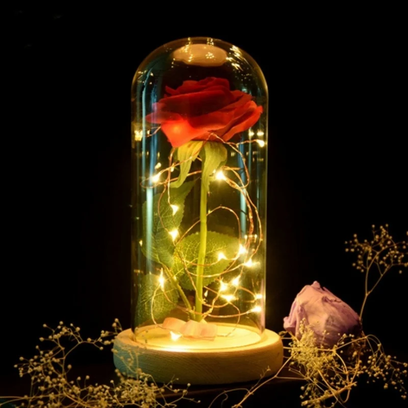 

LED Beauty Rose and Beast Battery Powered Red Flower String Light Desk Lamp Romantic Valentine's Day Birthday Gift Decoration