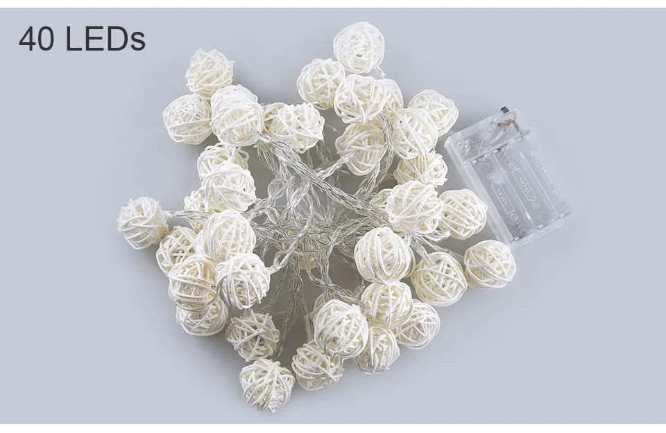  Rattan Balls LED String Lights Battery Garland Cotton Ball Light Chain Guirlande Lumineuse Holiday Christmas Lights Balls (16)