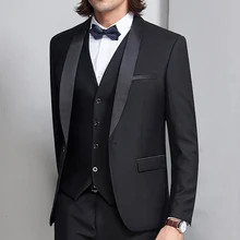 Black Groom Tuxedos for Wedding Wear Three Piece Shawl Lapel Trim Fit Business Formal Men Suits 2018 Jacket Pants Vest