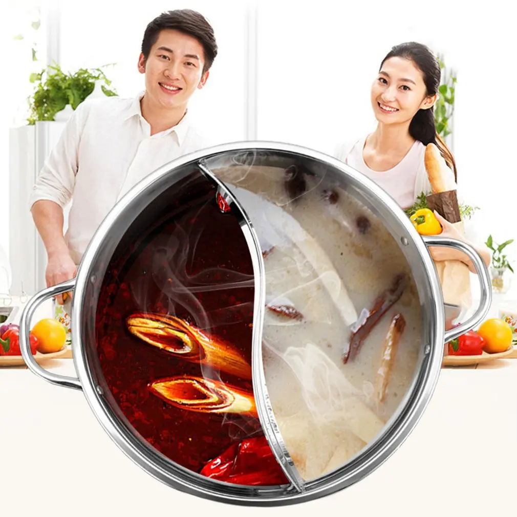 1pc Cooking Pot Stainless Steel Single-Layer Cooking Pot 30cm Double Ear Duck Mandarin Fondue Hot Pot Cooking Pot