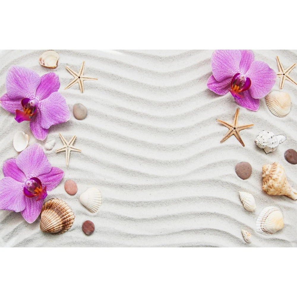 

Laeacco Clear Sand Waves Stripe Beach Shell Flower Seaside Commodity Show Scene Photography Background Backdrop For Photo Studio