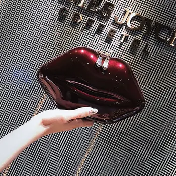 

2020 Women Lip-Shape Evening Bag Handbag Chain Bags Banquet Clutch Zipper Single Shoulder Bag Ladies Vintage Crossbody Bags