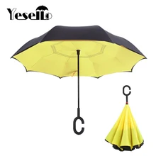Yesello желтый складной двухслойный перевернутый зонт, самостоящий наизнанку, защита от дождя, длинные руки с-крючком для автомобиля