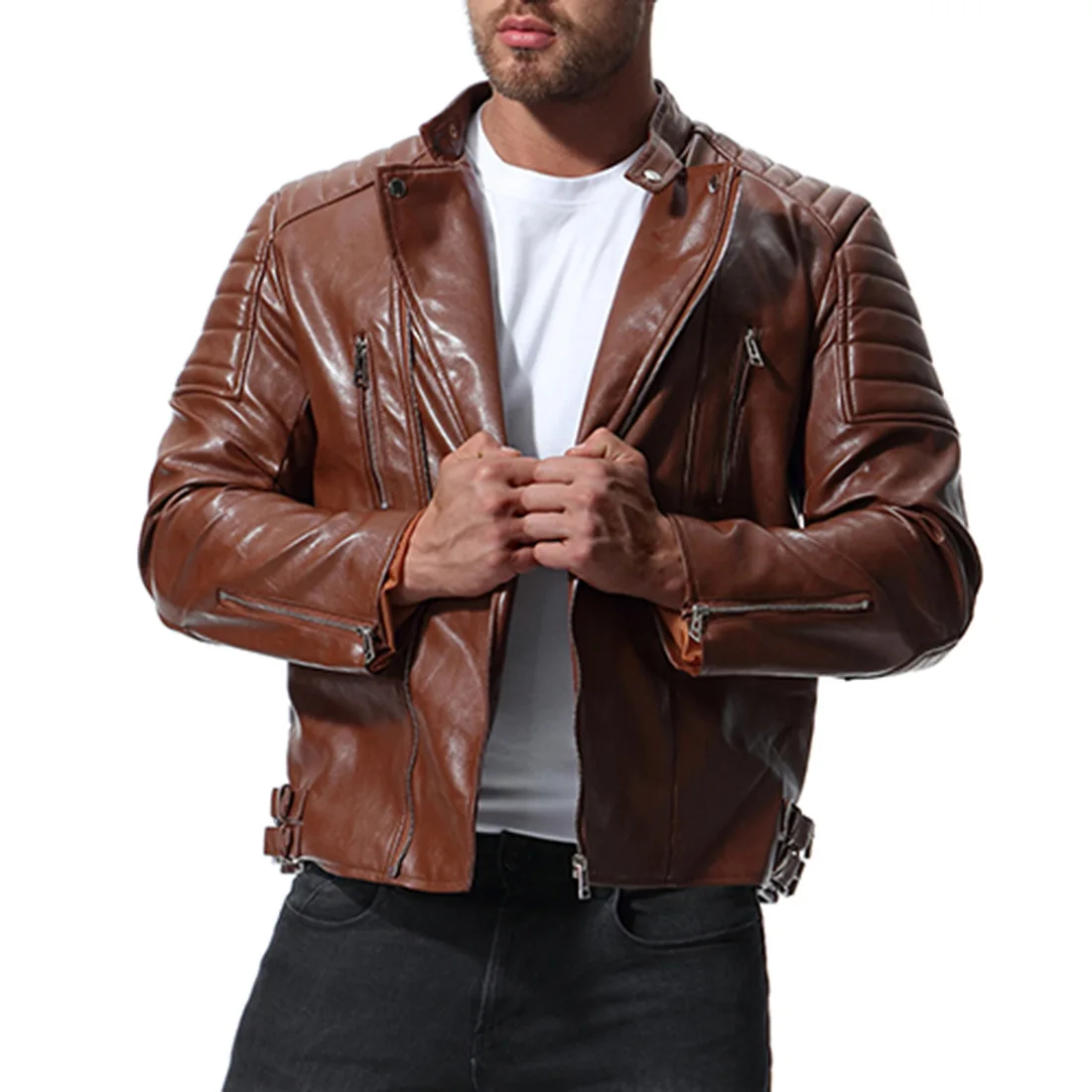 New Men's high-grade Leather Jackets Casual zipper top Coats Slim Fit Dropshipping Motorcycle bike Jacket Mens Brand Clothing New Men's high-grade Leather Jackets Casual zipper top Coats Slim Fit Dropshipping Motorcycle bike Jacket Mens Brand Clothing