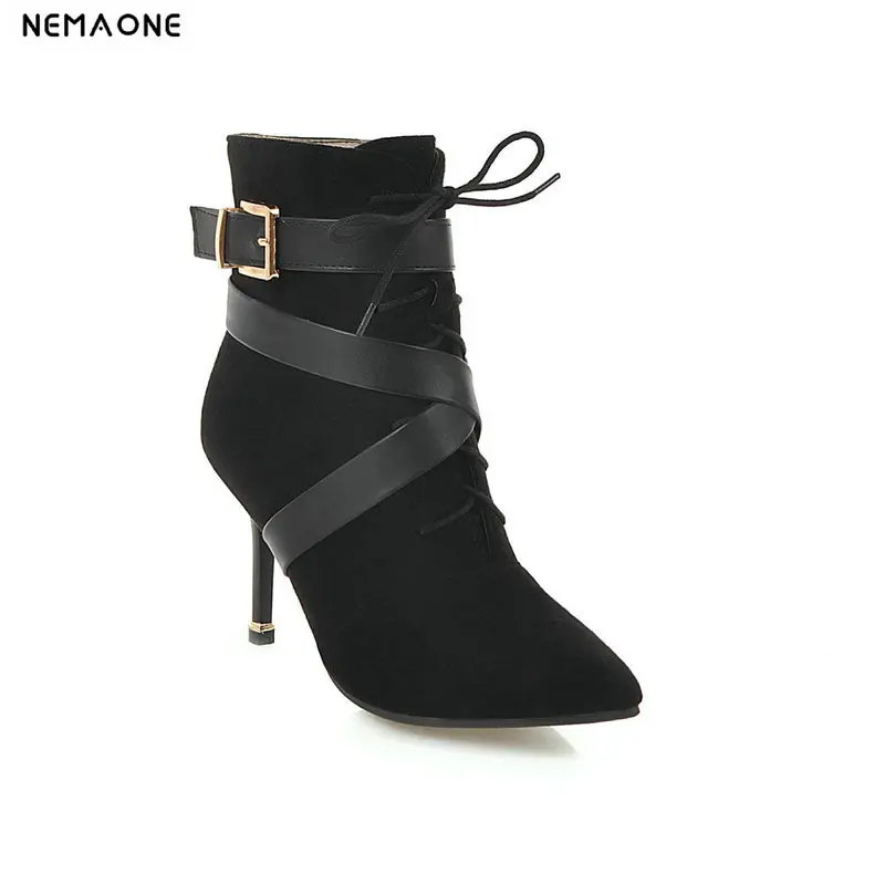 

NEMAONE Women's Ankle Boots super High Heel Ladies wedding Boots lace up spring autumn Woman Shoes Plus Size 43