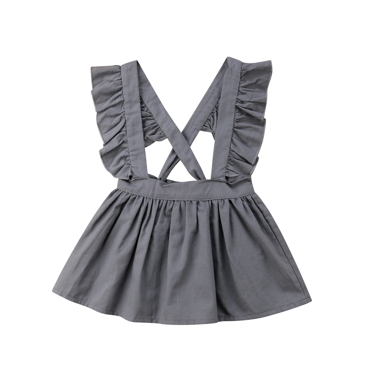 

Cute Kid Baby Girls Cotton Solid Ruffle Cross Bandage Party Pageant Dress Sundress Clothes