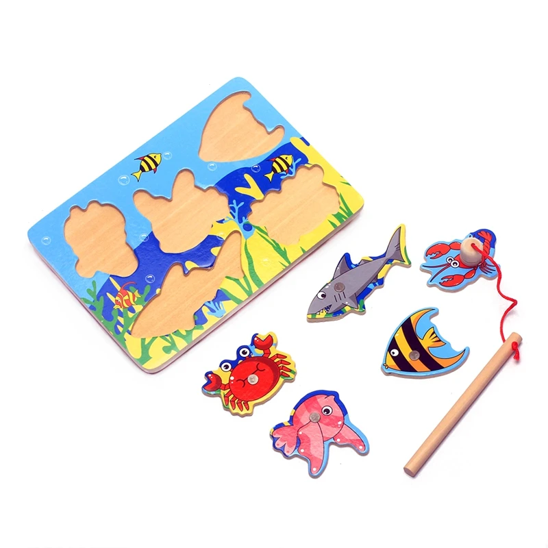 Игрушка для малышей ранние деревянные рыболовные игрушки классическая игрушка Магнитный 5 шт. набор стержней для рыбной ловли маленький размер игра для рыбы с другом
