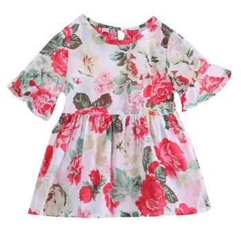 

Lovely Baby Kids Girls Dresses Hot Summer Lace Short Sleeve O-neck Fashion Princess Floral Flounced Sleeved Tops Blouse Dress
