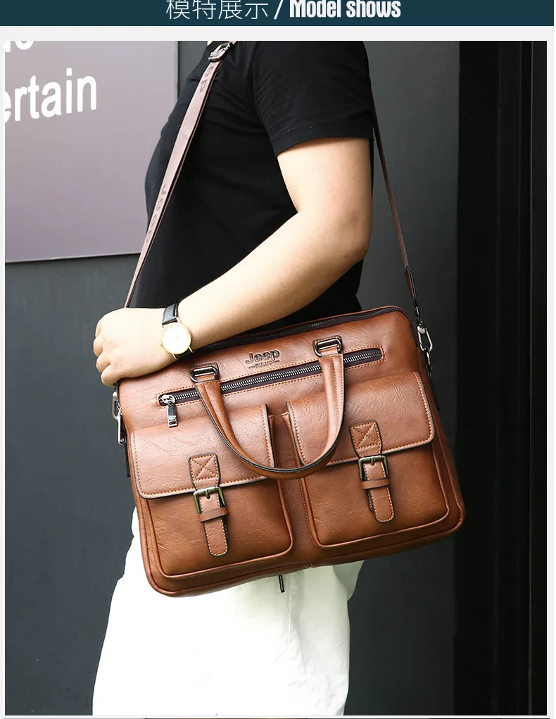 ZYJ Men Business Travel Leather Laptop Briefcase Male Bags Causal Sling Messenger Shoulder Portfolio Briefcase Bag Handbag Bolsa (9)