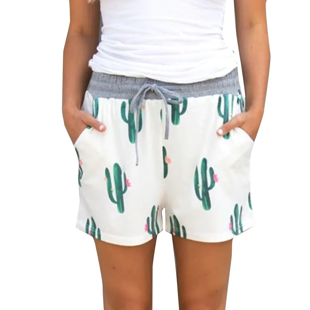 JAYCOSIN женская одежда шорты Свободные эластичные спортивные женские шорты модные повседневные с высокой талией с принтом кактуса летние