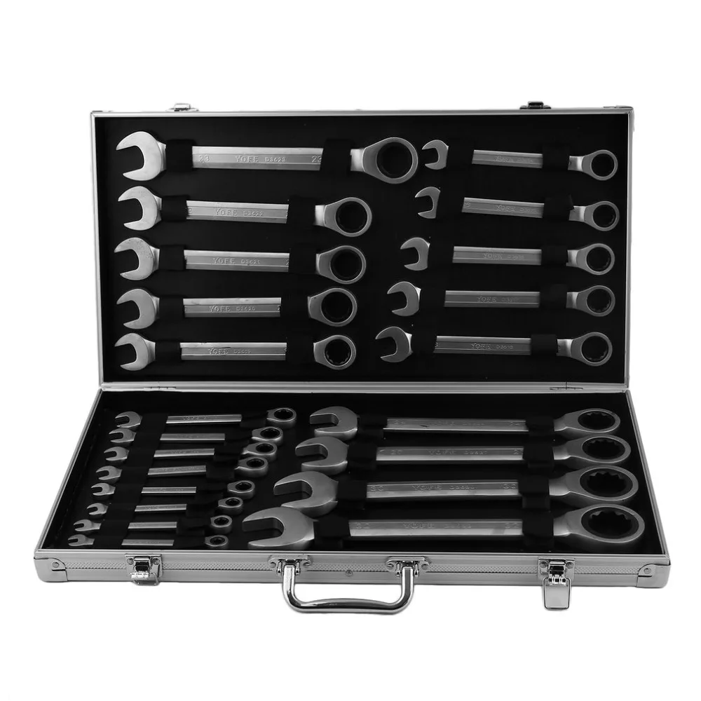 

(Ship from DE)Gear Ratchet Wrench Keys 22Pcs/set Ratcheting Wrench 6-32mm Geared Spanner Set Chrome Vanadium Steel Spanner Tool