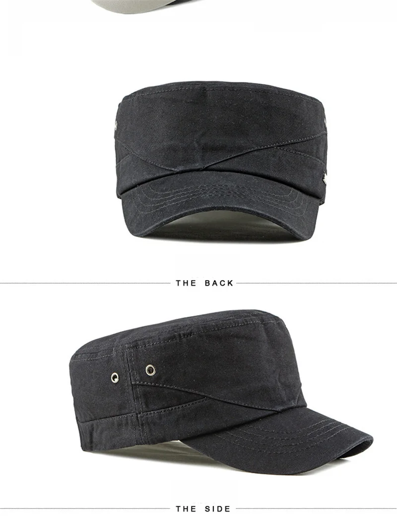 Newest Cotton Breathable Casual Flat Mens Female Thin Section Wide Curling Brim Outdoor Sunshade Black Adjustable Military Cap