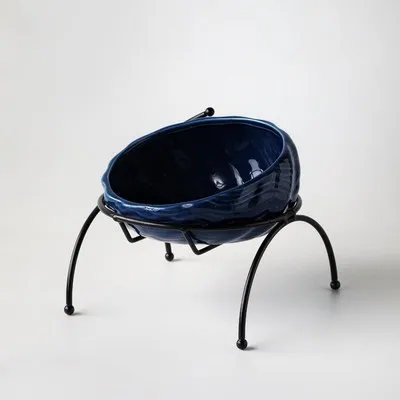 Новая керамическая миска для домашних животных, Защита позвоночника, стол с высокой ногой, большая косая Милая мультяшная кормушка для собак и кошек, миска для домашних животных - Цвет: Blue