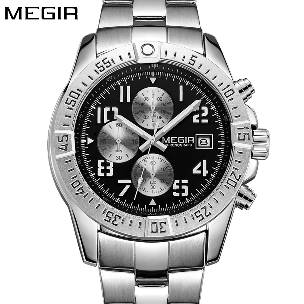MEGIR хронограф часы Мужские лучший бренд класса люкс кварцевые часы браслет из нержавеющей стали часы Модные Бизнес Спортивные Наручные Часы