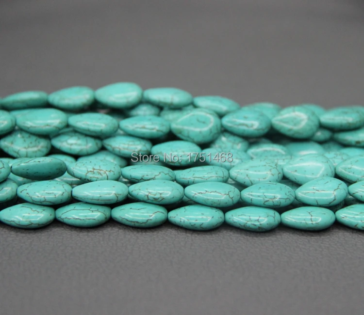 

15.5 inches strand of Smooth Long Teardrop Green Howlite Beads, Loose Crackled Turquois Beads Making Jewelry, Craft Supplies