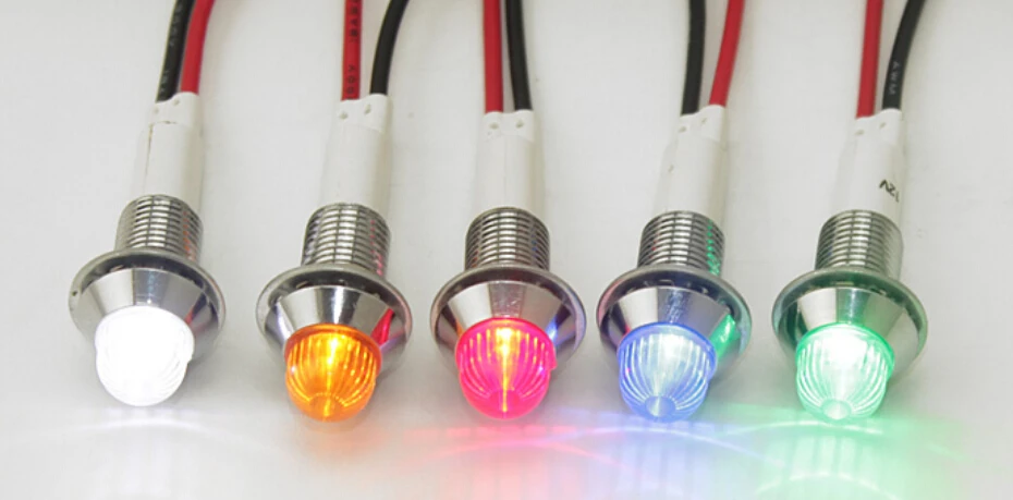 10mm LED Metal Indicator Light Waterproof IP67 Signal Lamp 3V 5V 6V 9V 12V 24V 110V 220V Red Yellow Blue Green White Pilot Seal 3