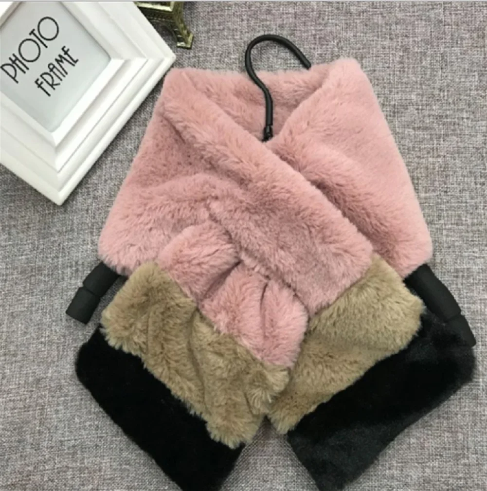 Модные зимние мягкие теплые шарфы с кроличьим мехом для родителей и детей, подарок - Цвет: Розовый