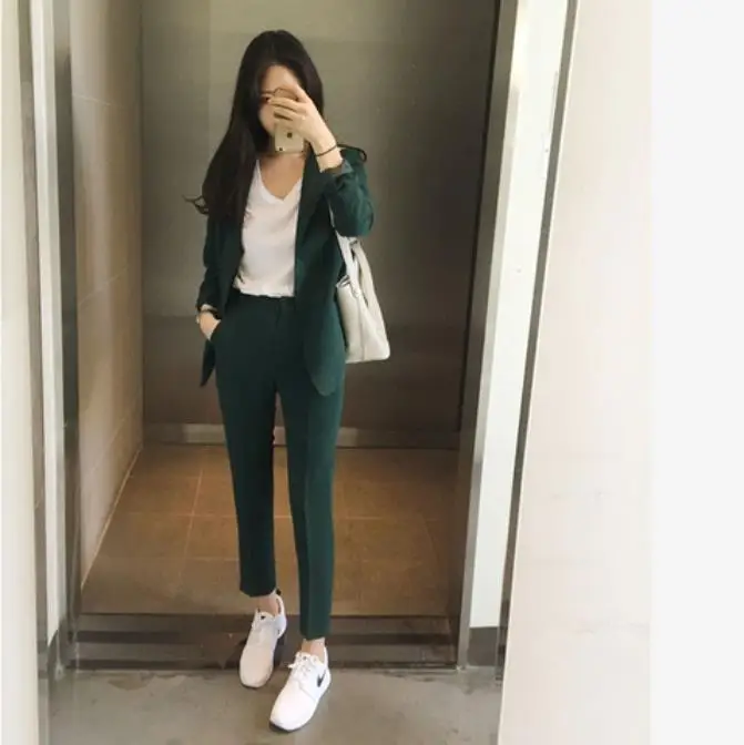 

Work Pant Suits OL 2 Piece Set for Women Business interview suit set uniform smil Blazer and Pencil Pant Office Lady suit LM36