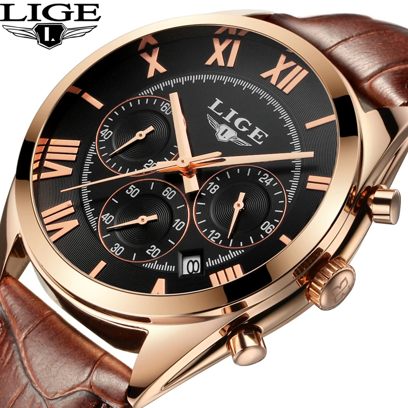 2017 LIGE Brand Mens Dress Quartz Watch Men Waterproof Fashion Casual Sports Watches Man Leather Wristwatches Relogio Masculino