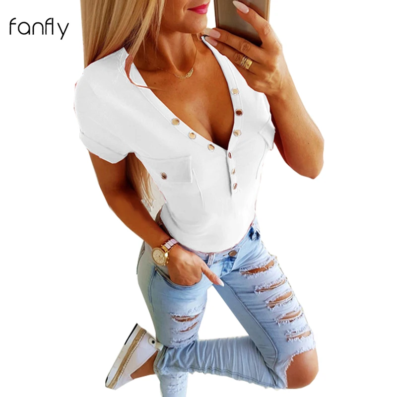

Tee Shirt Femme Harajuku Short Sleeve V Neck Ladies Tops Summer Solid Streetwear 2019 Tshirt Women Korean Clothes SJ2959F