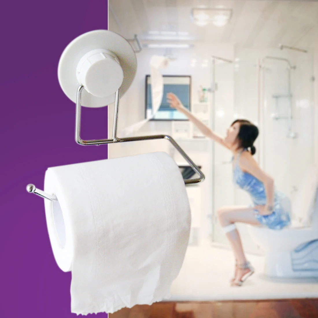 

Suction Wall Mount Toilet Kitchen Roll Paper Towel Holder Stick Hooks Rack Bathroom Storage Accessories