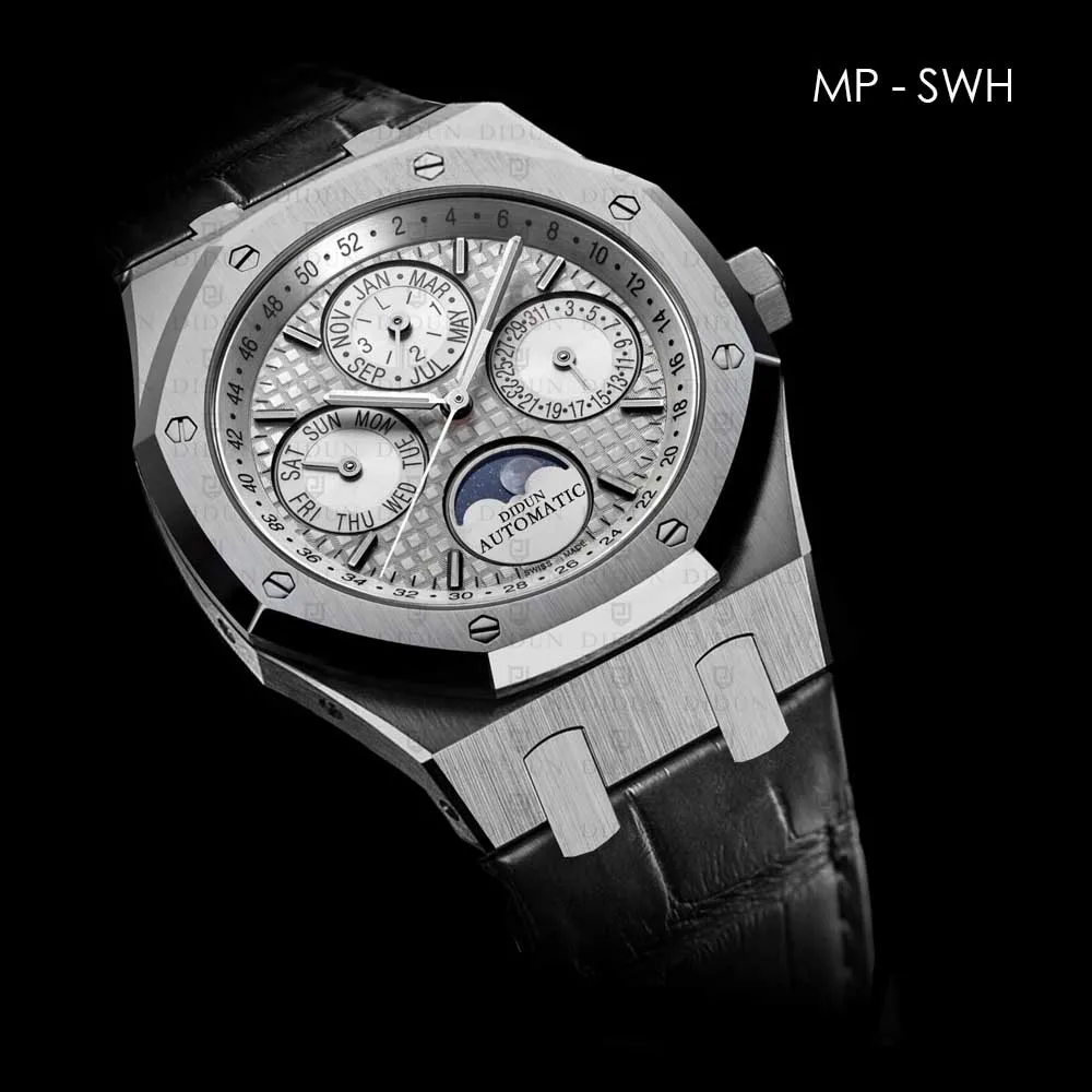 DIDUN watch Men Top Brand Luxury Mechanical Automatic Rose gold Watch Military Business Watch Moonphase Leather strap Wristwatch