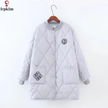 

Women Winter Padded Jacket Baseball O-Collar Loose Plus Size Jackets Cotton Thick Coats Button Outwear Coats Female 2018 LZ1000