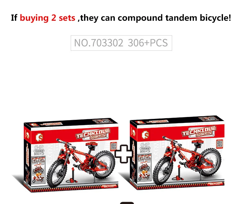 309pcs Technique Mountain Bike 2 in1 Tandem Bicycle Moc Building Blocks Compatible Legoing City Technic DIY Bricks Toy For Child (4)