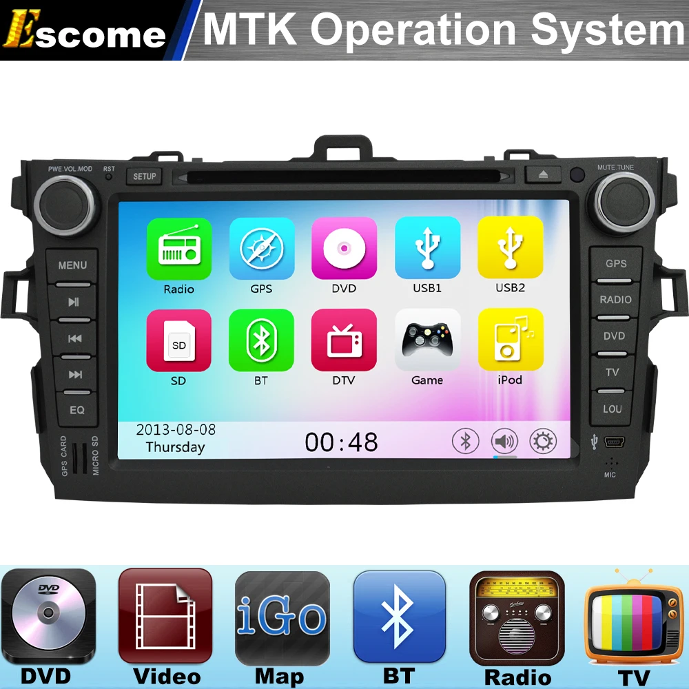 Excellent MTK3360 Car DVD Player For Toyota Corolla 2006 2007 2008 2009 2010 2011 with 800MHz CPU Dual Core Bluetooth Radio GPS Navigation 0