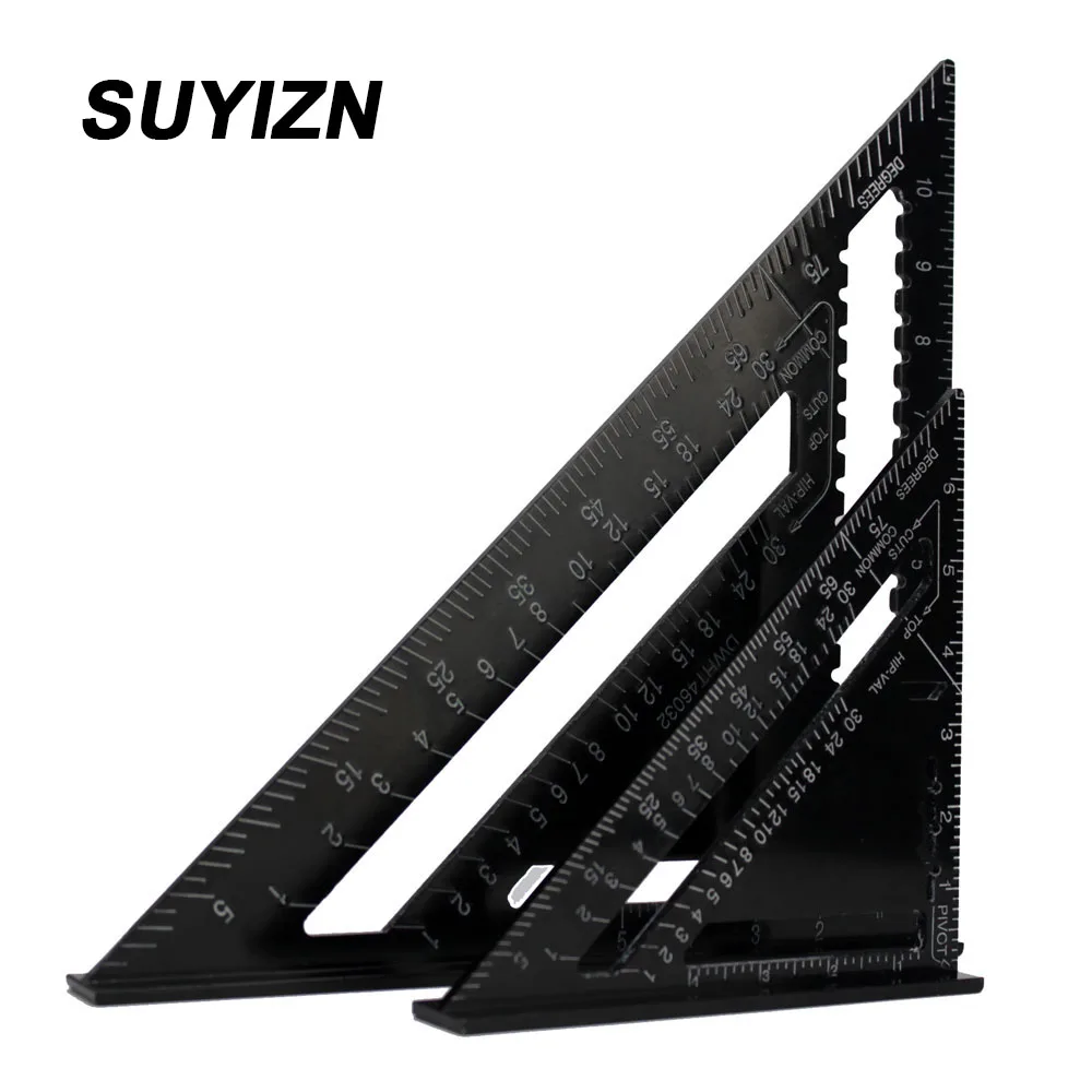 2Pcs 7 Inch and 12Inch Speed Squar Black Aluminum Alloy Quick Premium Read Rafter Speedlite Layout