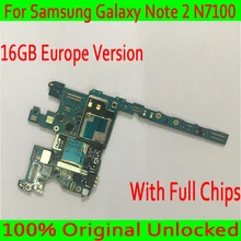 Бесплатная доставка Для samsung Galaxy Note 2 N7100 материнская плата, 16 ГБ для Note 2 N7100 материнская плата со всеми чипами, 100% оригинальный разблокирована