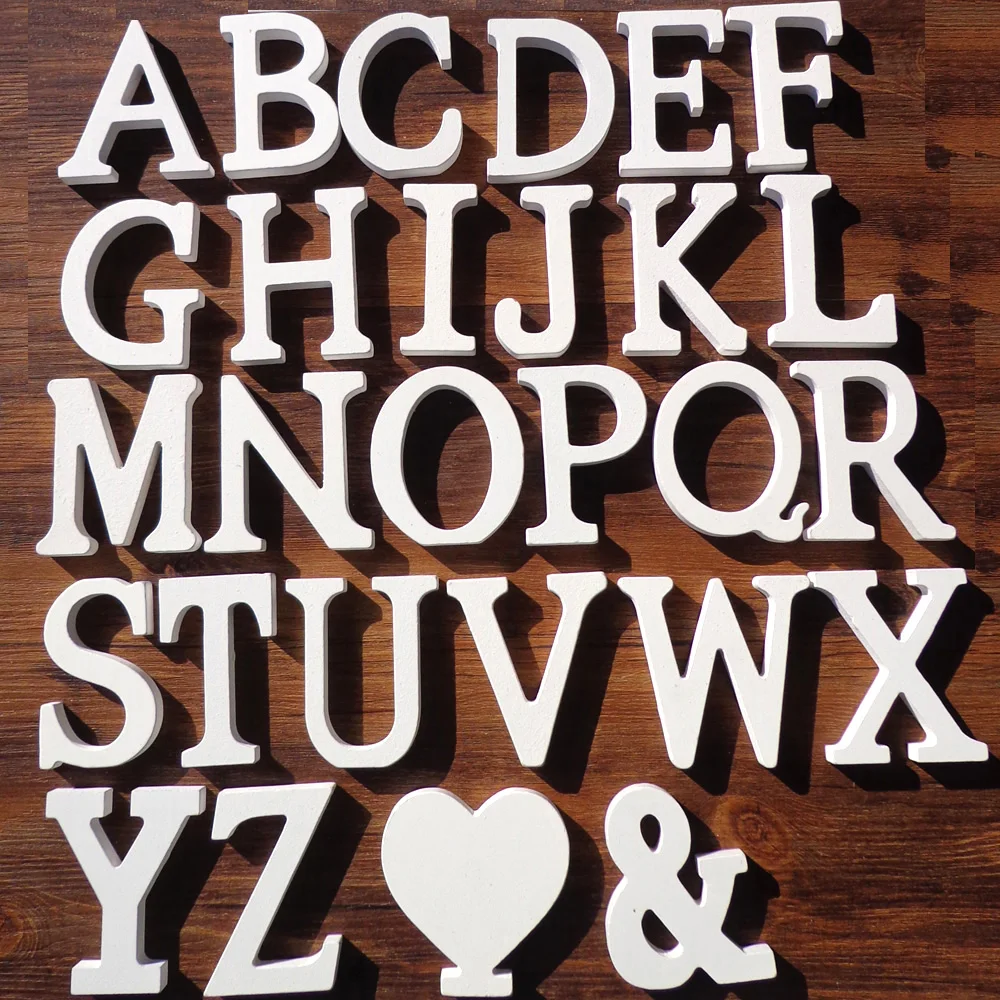 

1pc White Wooden Letters English Alphabet Word Personalised Name Design Art Craft Free Standing Heart Shape Wedding Home Decor