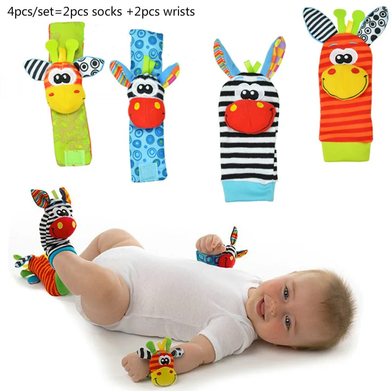 Детские носки, погремушки, игрушки, погремушки на запястье, носки для ног 0-24 месяцев, детские погремушки, игрушки - Цвет: 4pcs