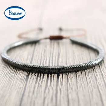 

Men's Warp Bracelet With Faceted Hematite Beads Handmade Friendship Bangles Beaded Jewelry