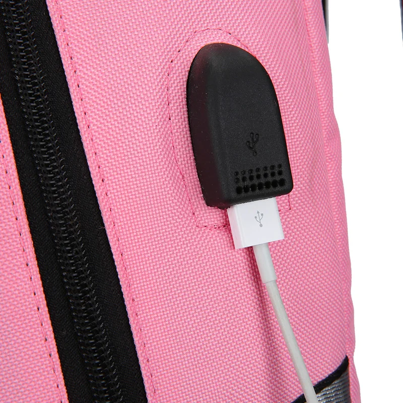 Женский рюкзак с зарядкой через usb, школьные сумки для девочек-подростков, с защитой от кражи, розовый рюкзак для ноутбука с бантом и лентой