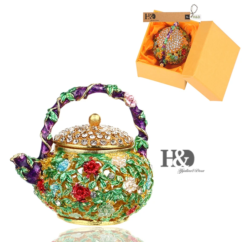 H & D 4 7 дюйма цветной цветочный чайник Безделушка на петлях мини ручная роспись
