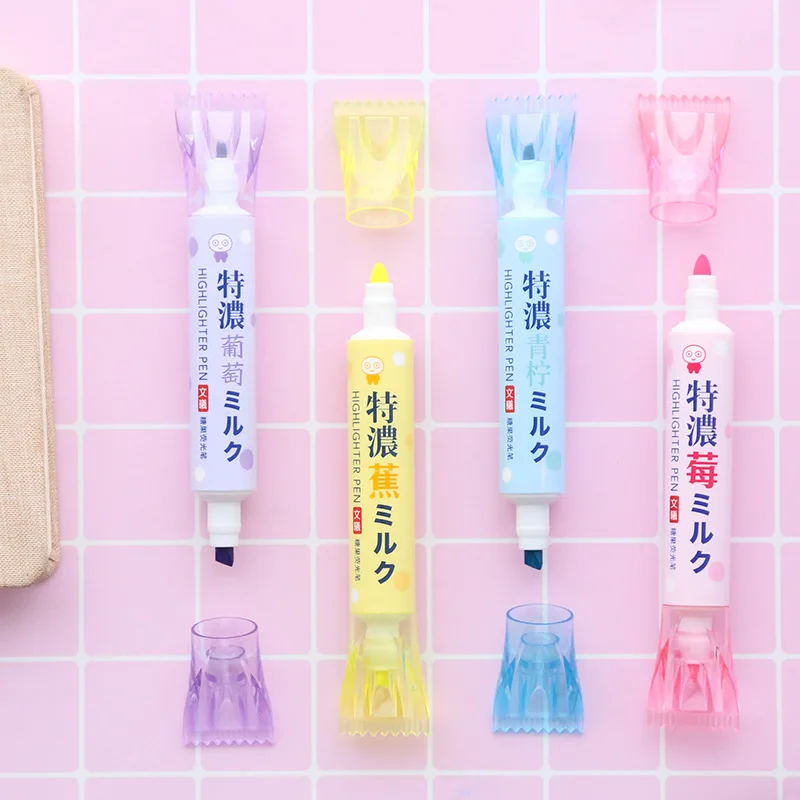 

1pcs/set Candy color double-headed highlighter Graffiti pen Markers Fluorescent Pen Stationery Scrapbook School Supplies YGB03