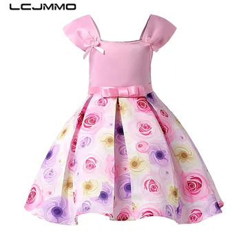

LCJMMO Pink Flower Dress Girl Princess Costume Dresses Summer 2018 Bow Girl Party Wear Kids Prom Gown Vestido Formal Dress 2-9Y