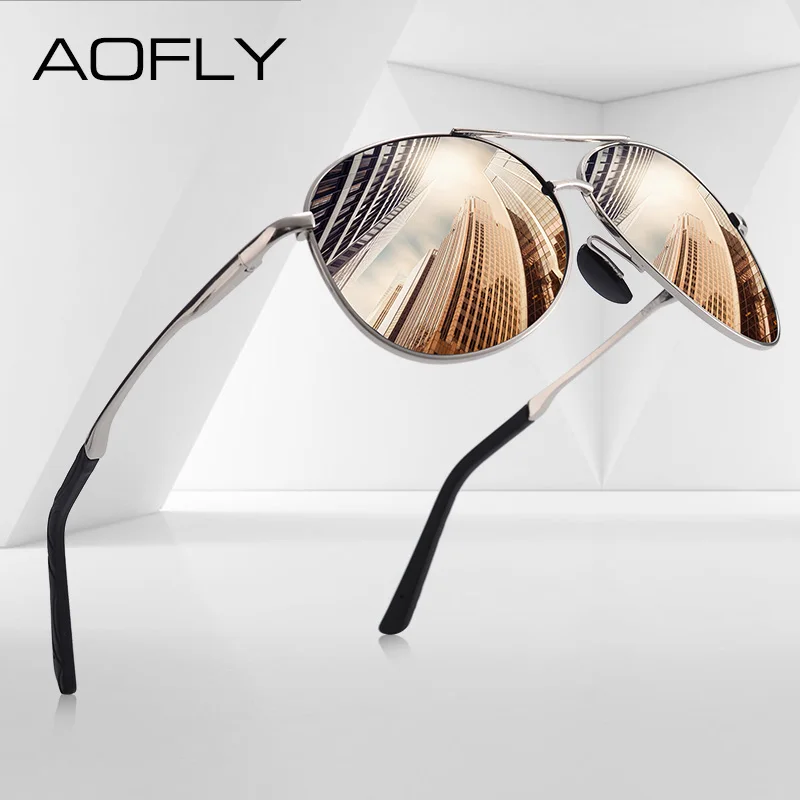 AOFLY DESIGN Men Classic Pilot Sunglasses Polarized Aviation Frame fashion Sun glasses For Male Driving UV400 Protection AF8208|Men